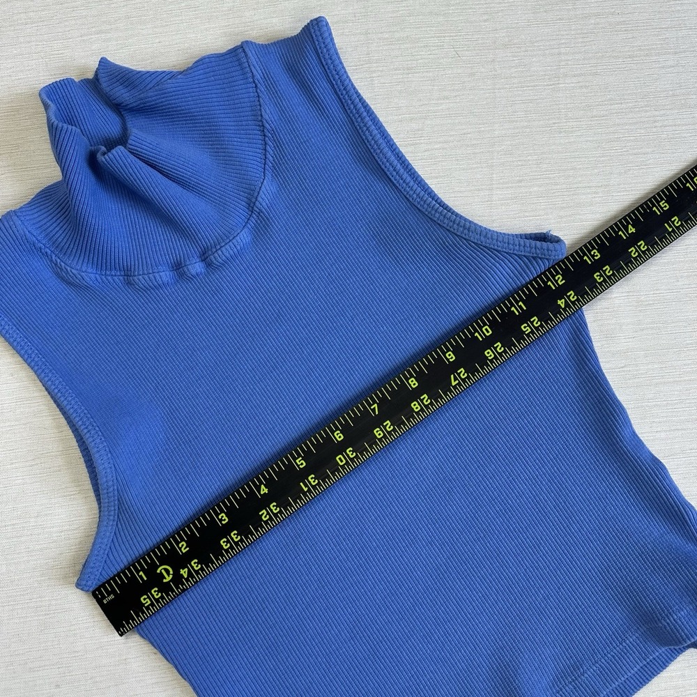 Big Bud Press Mockneck Tank Top Ribbed Organic Cotton Women Petite Blue - Picture 6 of 9